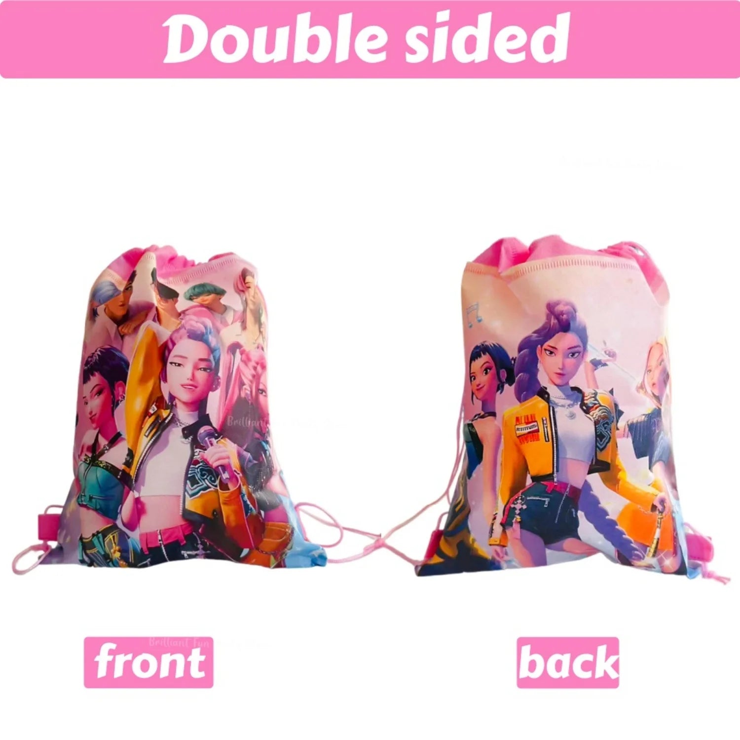 Demon Hunters Drawstring Pocket Bag Pink KPop Anime Portable Storage Backpack For Baby Shower Kids Girls Birthday Party Gifts