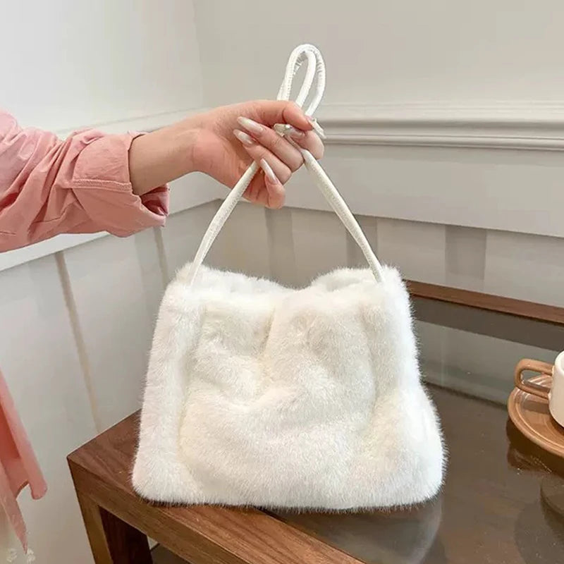 Female Autumn Winter Plush Handbag Versatile Solid Color Chain Crossbody Shopping Bag Women New Design Chain Messenger Bags