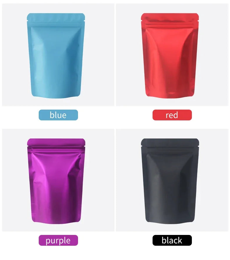 100Pcs Durable Moisture proof Zipper Seal Mylar Bags Vertical Matte Aluminum Food Storage Coffee Grocery Packaging Pouches