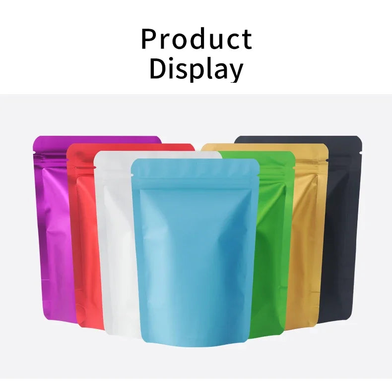 100Pcs Durable Moisture proof Zipper Seal Mylar Bags Vertical Matte Aluminum Food Storage Coffee Grocery Packaging Pouches