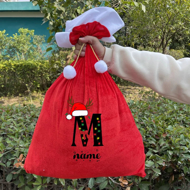 Customized Christmas letter text gift bag, Santa Claus backpack, candy gift bag, Christmas Eve bundle pocket