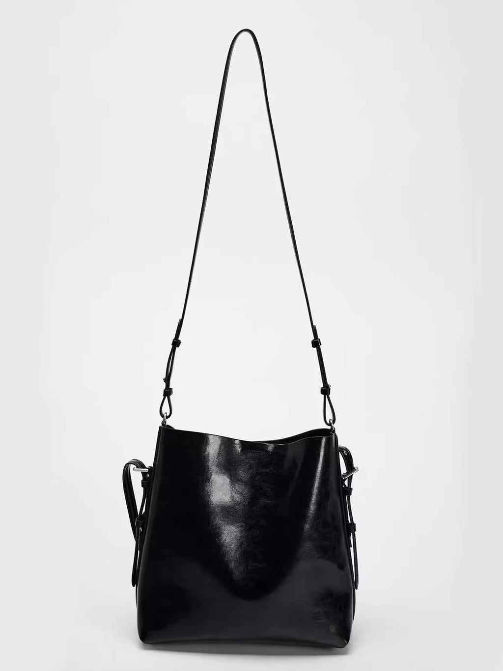 2025 New Fashionable and Simple Women's Bag Black Double Strap Single Shoulder Atmospheric Handheld Crossbody Bucket Bag