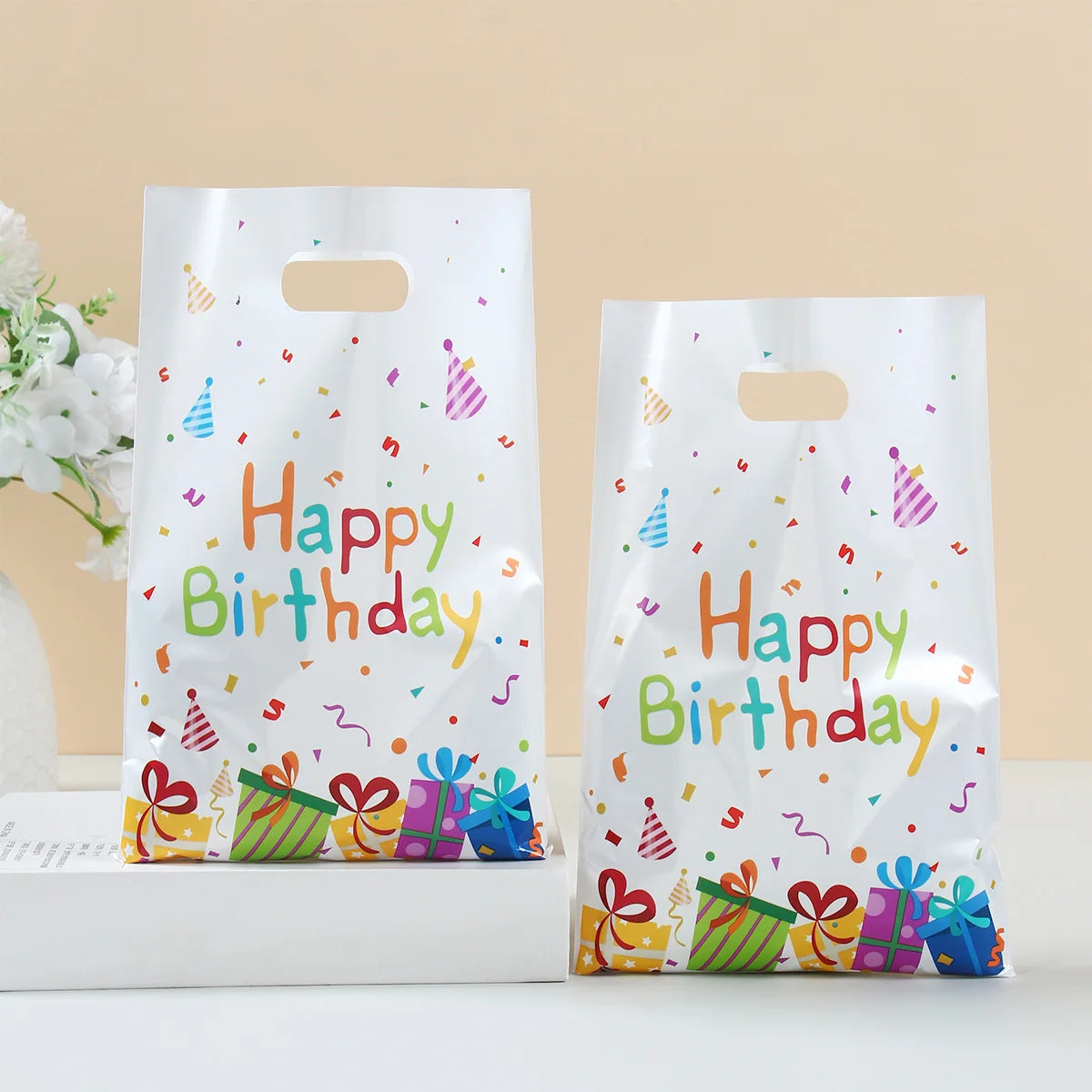 10/25/50pcs Happy Birthday Colored Gift Box Hand Bags Candy Cookies Kids Favor Birthday Party Decorations Gifts Party Supplies