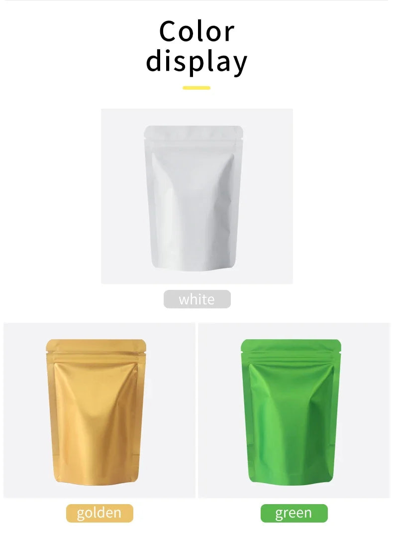 100Pcs Durable Moisture proof Zipper Seal Mylar Bags Vertical Matte Aluminum Food Storage Coffee Grocery Packaging Pouches