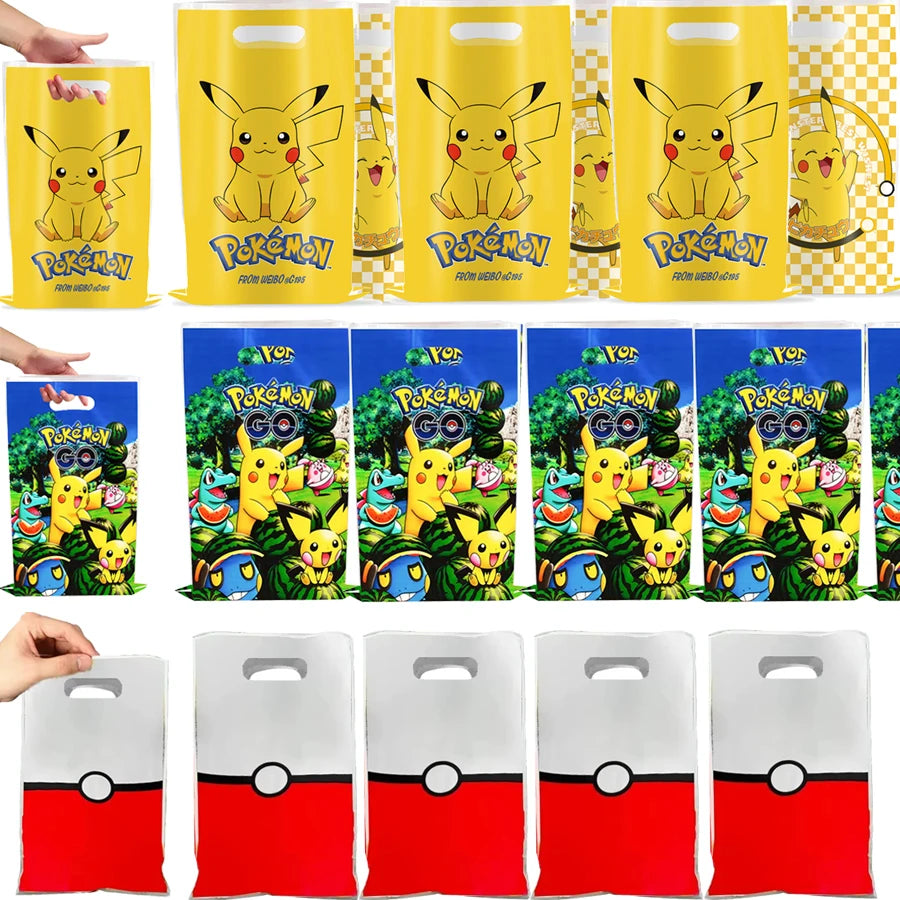 10-50pcs Pokemon Pikachu Gift Bags With Handle Goodie Bags Party Favors Supplies Candy Sweet Bag For Christmas Supplies Gifts