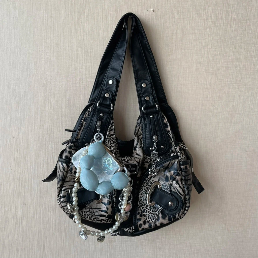 Angel Kiss Vintage Y2K Millennium Trendy Leopard Tie Dye Tote Bag Crossbody Bag Briti Sle Youth Daily Use Waterproof