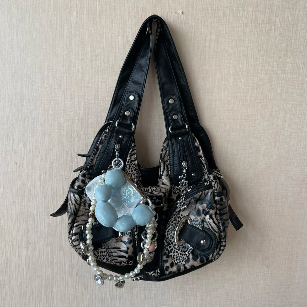 Angel Kiss Vintage Y2K Millennium Trendy Leopard Tie Dye Tote Bag Crossbody Bag Briti Sle Youth Daily Use Waterproof