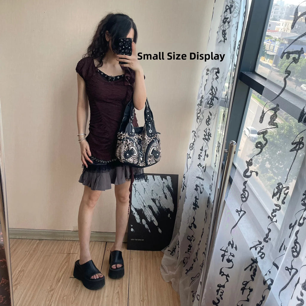 Angel Kiss Vintage Y2K Millennium Trendy Leopard Tie Dye Tote Bag Crossbody Bag Briti Sle Youth Daily Use Waterproof