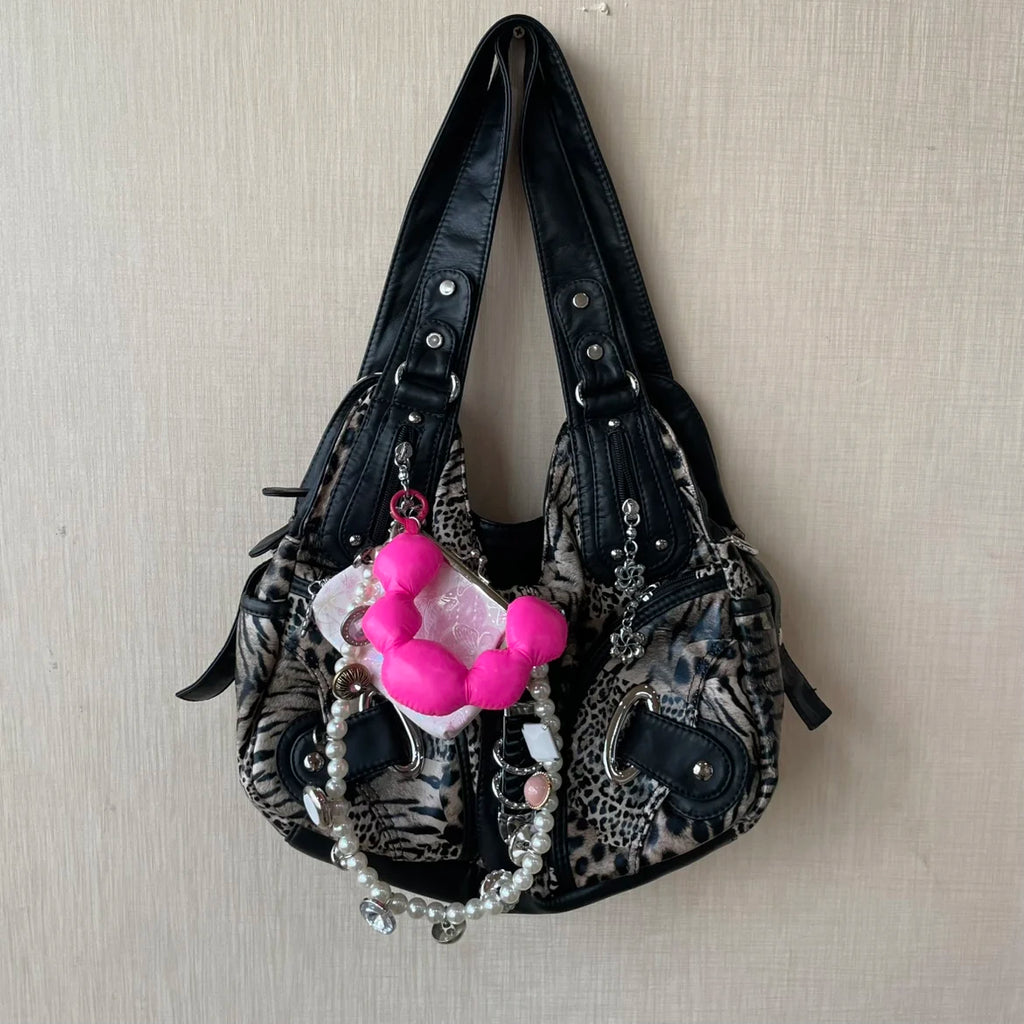 Angel Kiss Vintage Y2K Millennium Trendy Leopard Tie Dye Tote Bag Crossbody Bag Briti Sle Youth Daily Use Waterproof