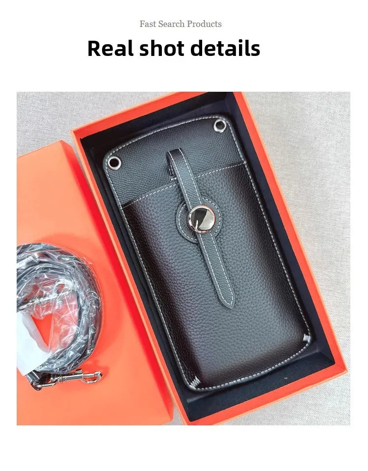 2023 New High-End Genuine Leather Drawstring Mini Crossbody Bag Fashionable Color Blocking Vertical Single Shoulder Bag Trendy