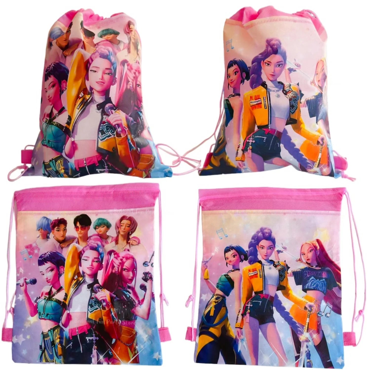 Demon Hunters Drawstring Pocket Bag Pink KPop Anime Portable Storage Backpack For Baby Shower Kids Girls Birthday Party Gifts