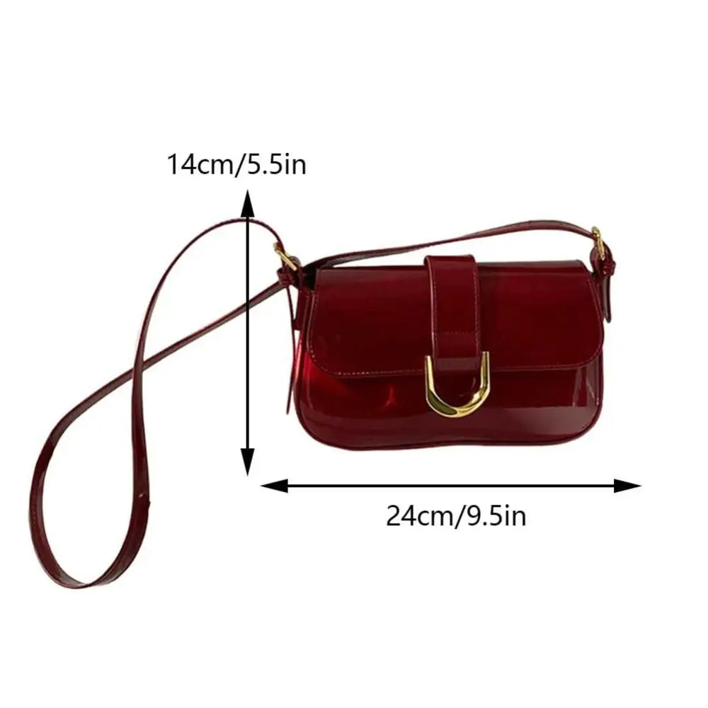 Classic PU Leather Horseshoe Buckle Casual Crossbody Bag Soild Color Small Shoulder Bag with Zipper Closure Women Clutch Purse