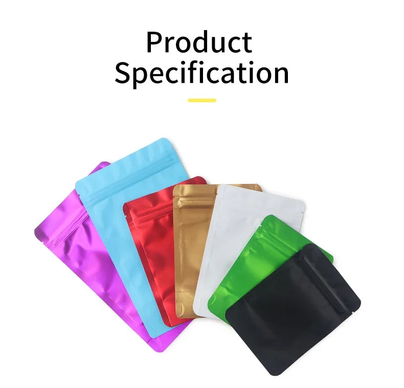 100Pcs Durable Moisture proof Zipper Seal Mylar Bags Vertical Matte Aluminum Food Storage Coffee Grocery Packaging Pouches