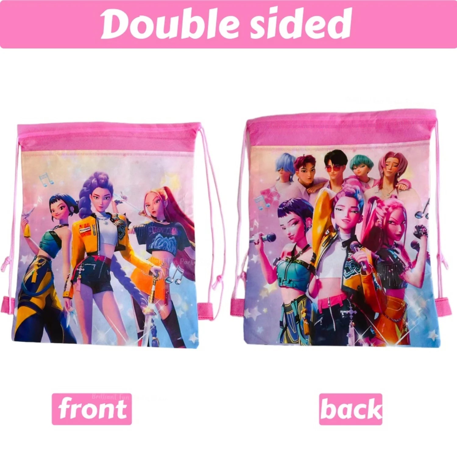Demon Hunters Drawstring Pocket Bag Pink KPop Anime Portable Storage Backpack For Baby Shower Kids Girls Birthday Party Gifts