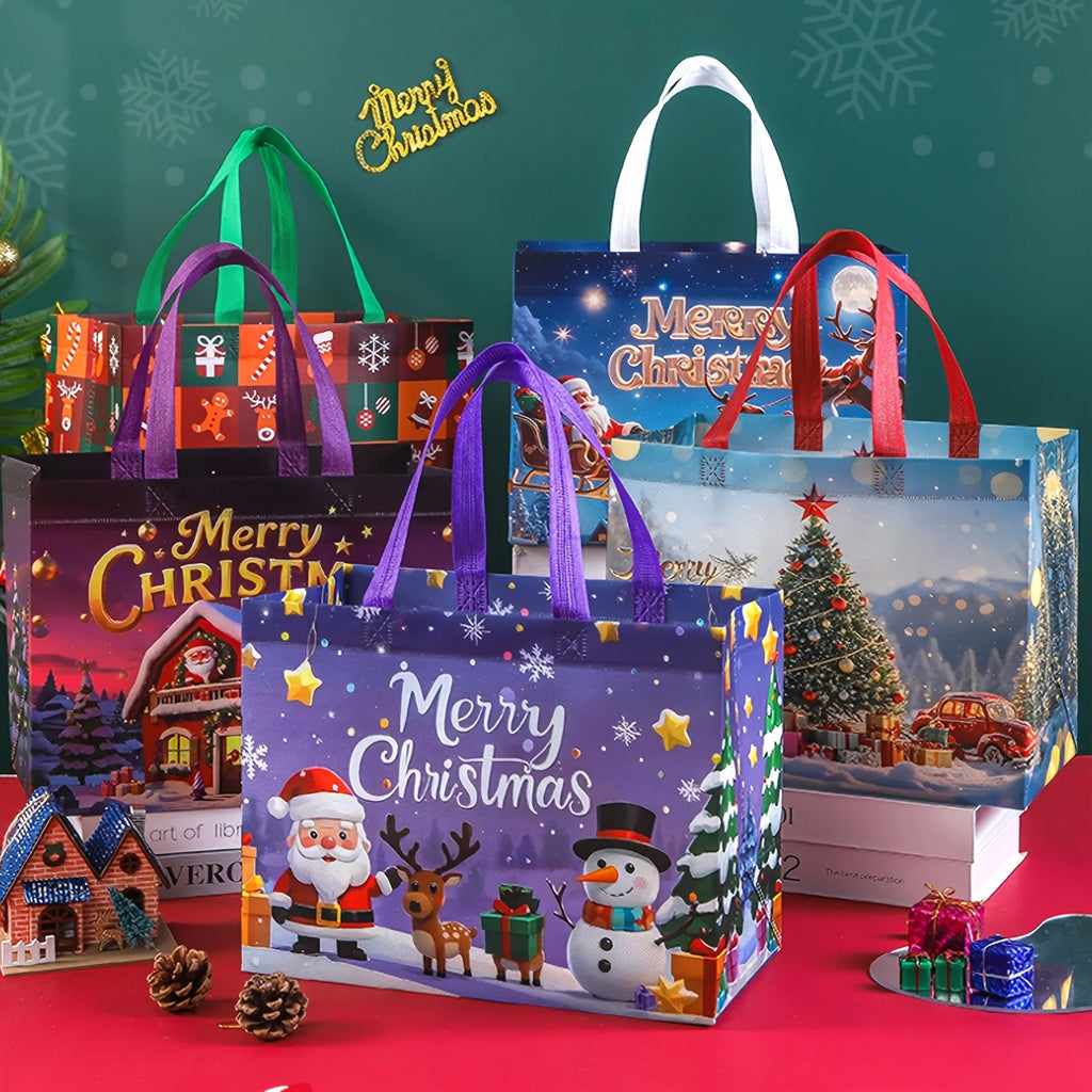 16pcs Large Christmas Gift Bags with Handles Reusable Santa, Snowman,Christmas Tree Designs - for Holiday Shopping, Xmas Parties