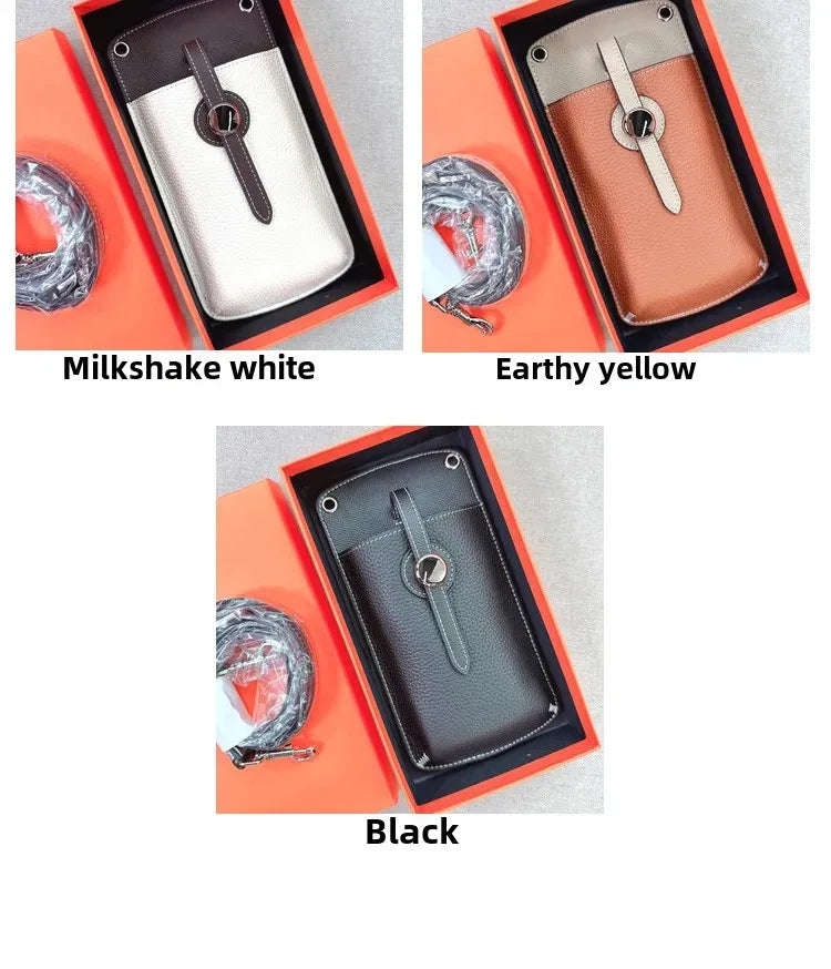 2023 New High-End Genuine Leather Drawstring Mini Crossbody Bag Fashionable Color Blocking Vertical Single Shoulder Bag Trendy