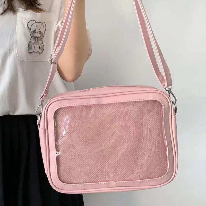 apanese High School Girls Crossbody Bags PU JK Handbags Transparent Itabag Women New bags Leather Shoulder Bag Bolso
