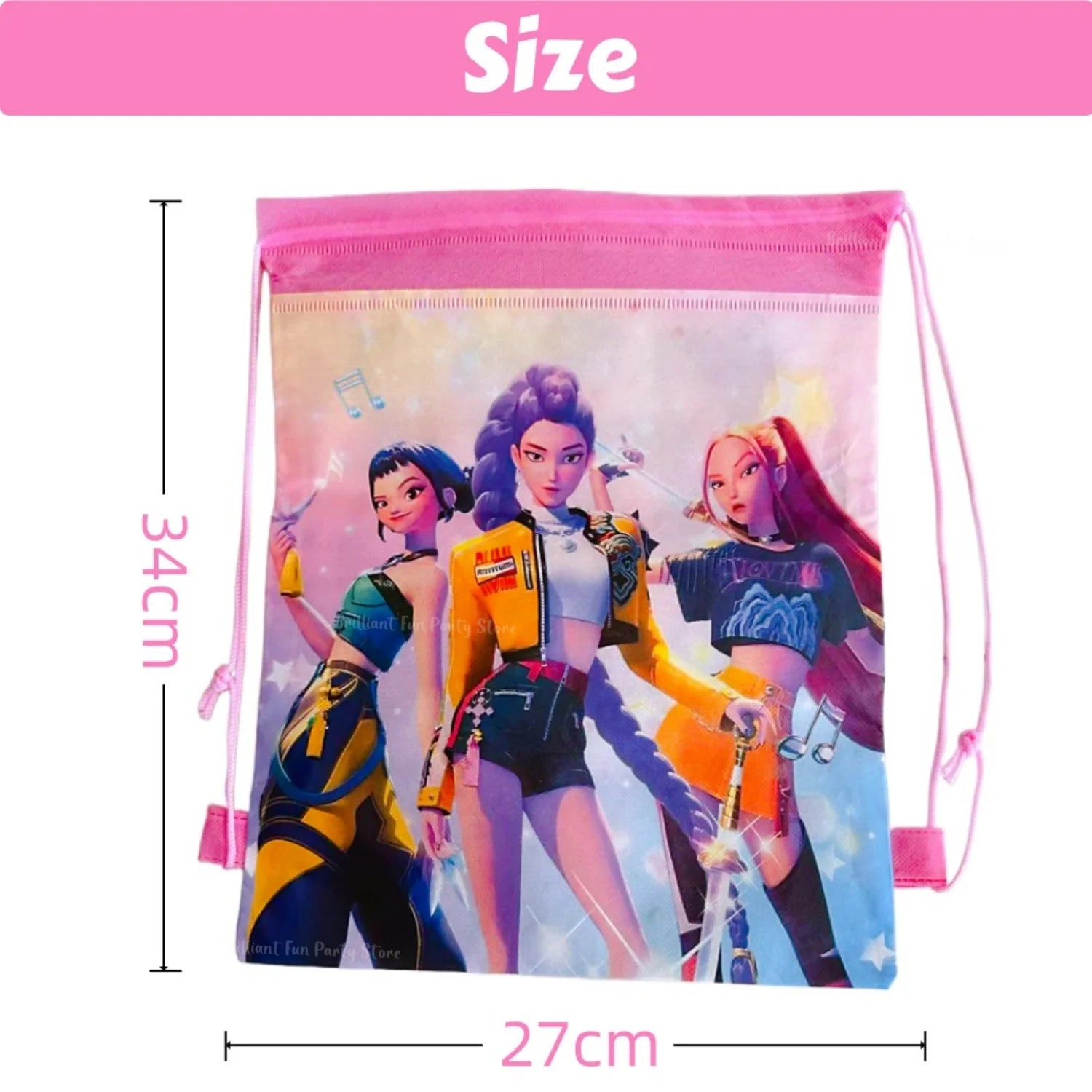 Demon Hunters Drawstring Pocket Bag Pink KPop Anime Portable Storage Backpack For Baby Shower Kids Girls Birthday Party Gifts