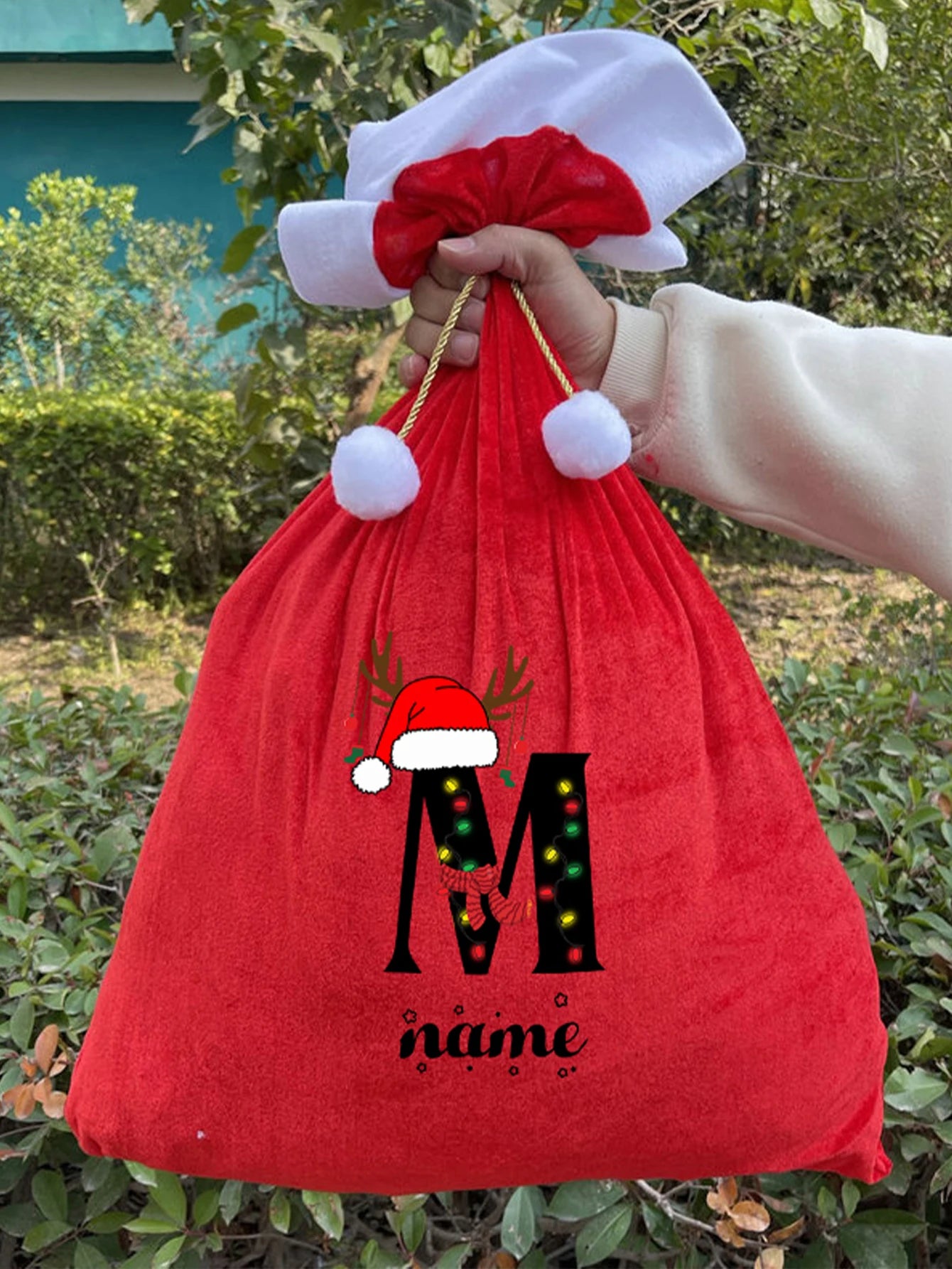 Customized Christmas letter text gift bag, Santa Claus backpack, candy gift bag, Christmas Eve bundle pocket