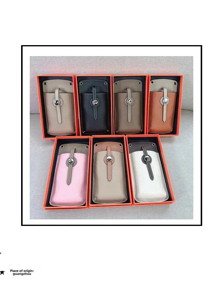 2023 New High-End Genuine Leather Drawstring Mini Crossbody Bag Fashionable Color Blocking Vertical Single Shoulder Bag Trendy