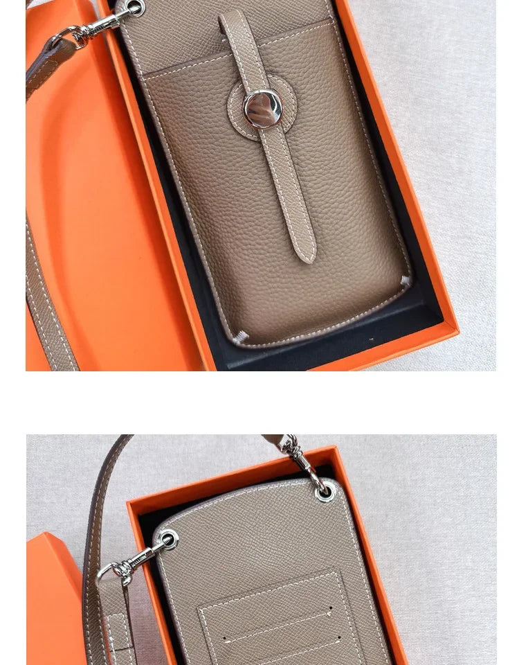 2023 New High-End Genuine Leather Drawstring Mini Crossbody Bag Fashionable Color Blocking Vertical Single Shoulder Bag Trendy