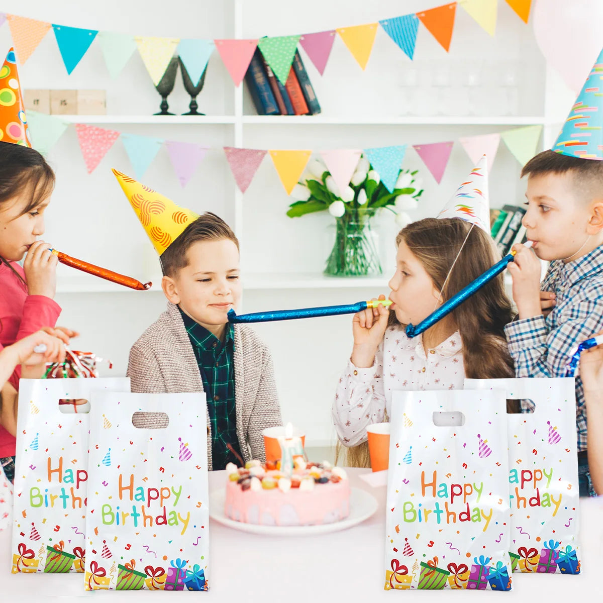 10/25/50pcs Happy Birthday Colored Gift Box Hand Bags Candy Cookies Kids Favor Birthday Party Decorations Gifts Party Supplies