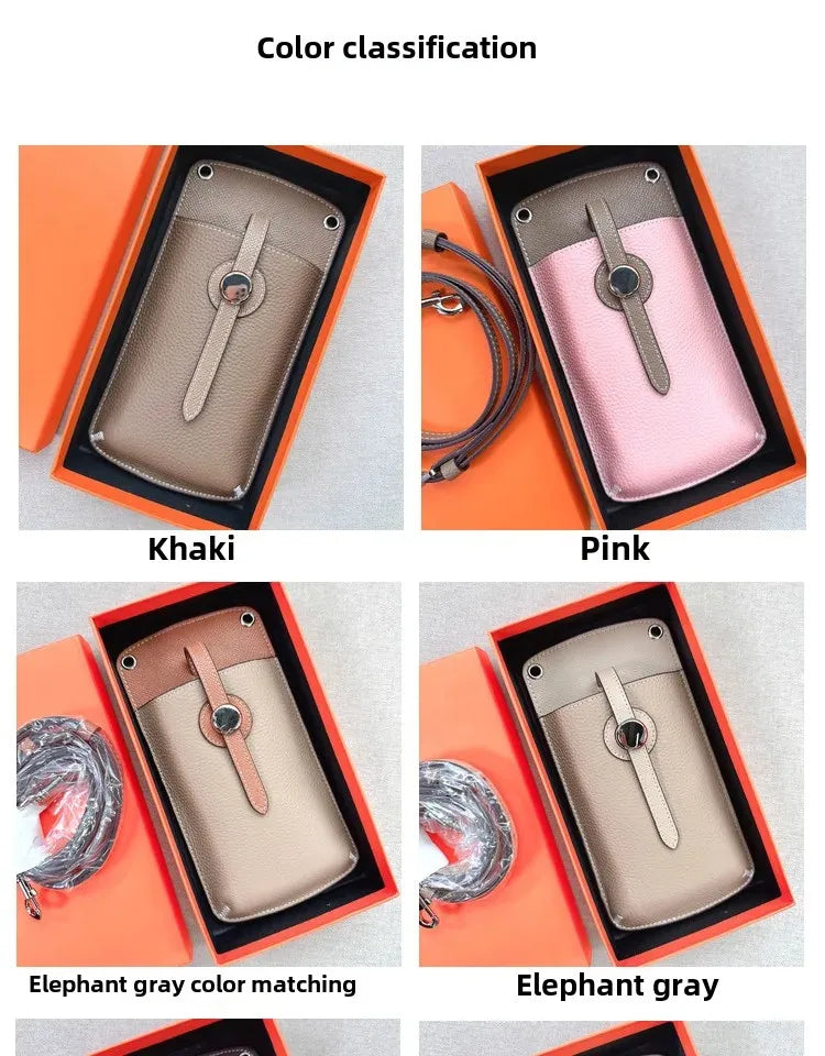 2023 New High-End Genuine Leather Drawstring Mini Crossbody Bag Fashionable Color Blocking Vertical Single Shoulder Bag Trendy