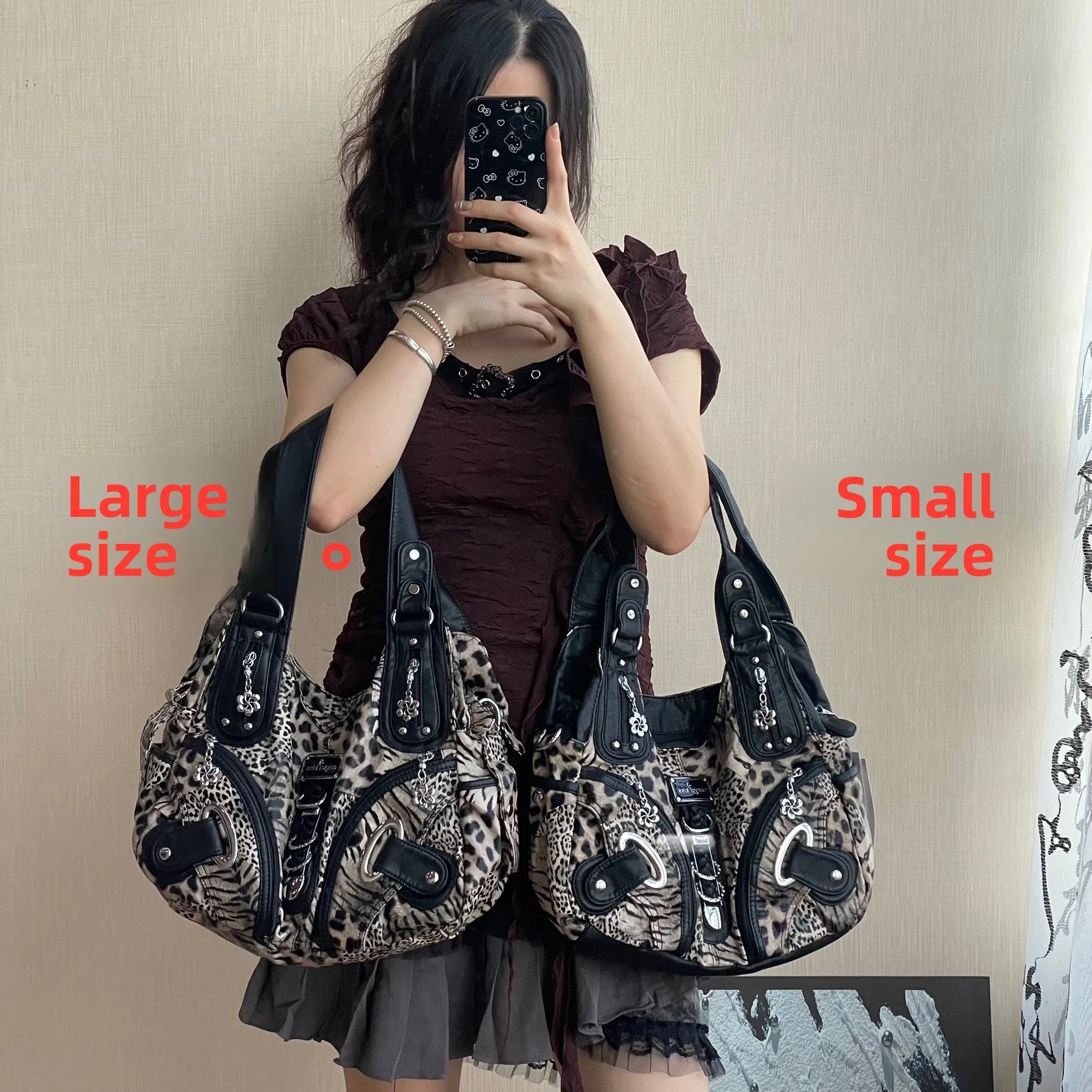 Angel Kiss Vintage Y2K Millennium Trendy Leopard Tie Dye Tote Bag Crossbody Bag Briti Sle Youth Daily Use Waterproof