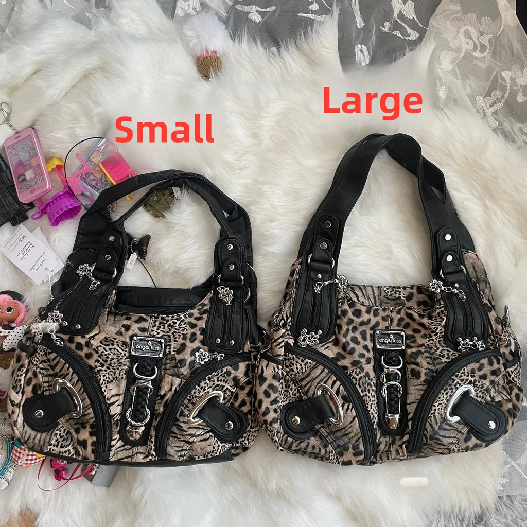 Angel Kiss Vintage Y2K Millennium Trendy Leopard Tie Dye Tote Bag Crossbody Bag Briti Sle Youth Daily Use Waterproof