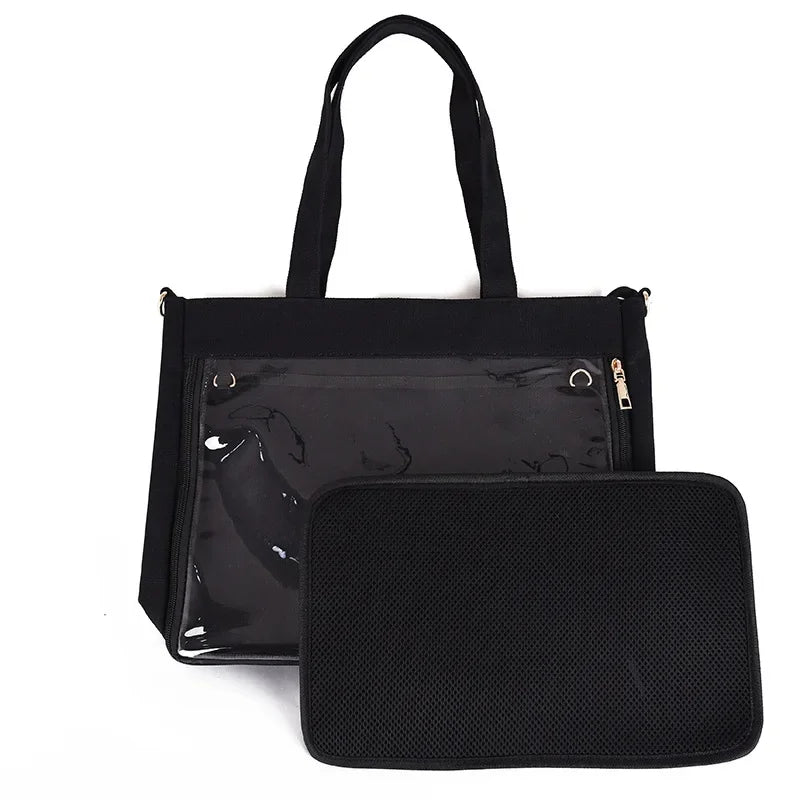 Big Ita Bag Black with Insert Japanese Cute Clear Women Double Straps Girls Kawaii Transparent Shoulder Bag Purses and Handbags