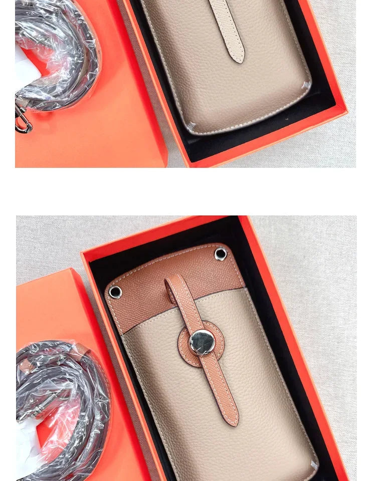 2023 New High-End Genuine Leather Drawstring Mini Crossbody Bag Fashionable Color Blocking Vertical Single Shoulder Bag Trendy