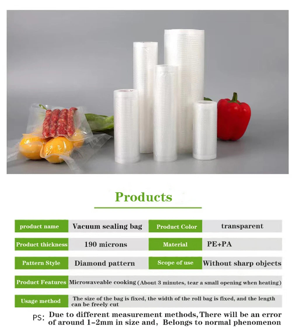 50PCS/Lot BPA-Free Vacuum Food Bags, Vacuum Sealed Storage Bags For Food Storage and Preservation,Reusable Vacuum Sealer Bag