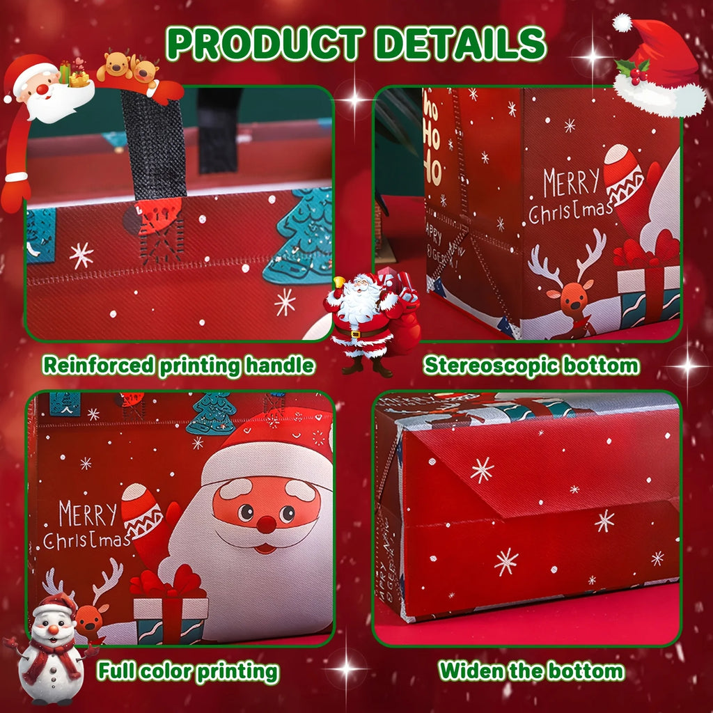 16pcs Large Christmas Gift Bags with Handles Reusable Santa, Snowman,Christmas Tree Designs - for Holiday Shopping, Xmas Parties