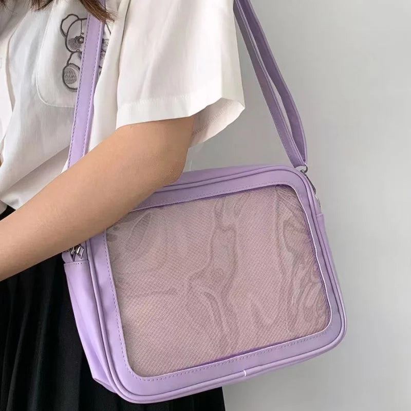 apanese High School Girls Crossbody Bags PU JK Handbags Transparent Itabag Women New bags Leather Shoulder Bag Bolso