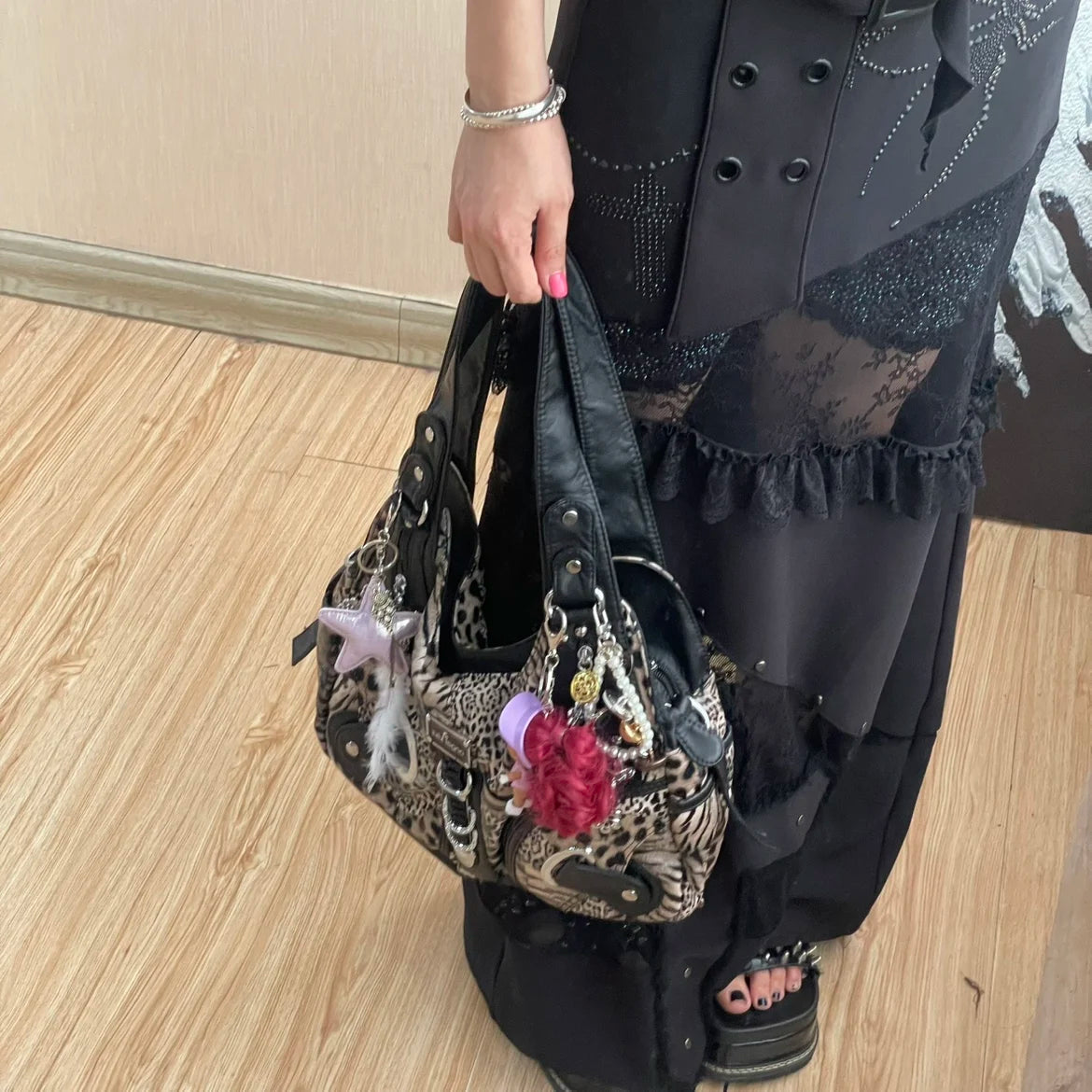 Angel Kiss Vintage Y2K Millennium Trendy Leopard Tie Dye Tote Bag Crossbody Bag Briti Sle Youth Daily Use Waterproof