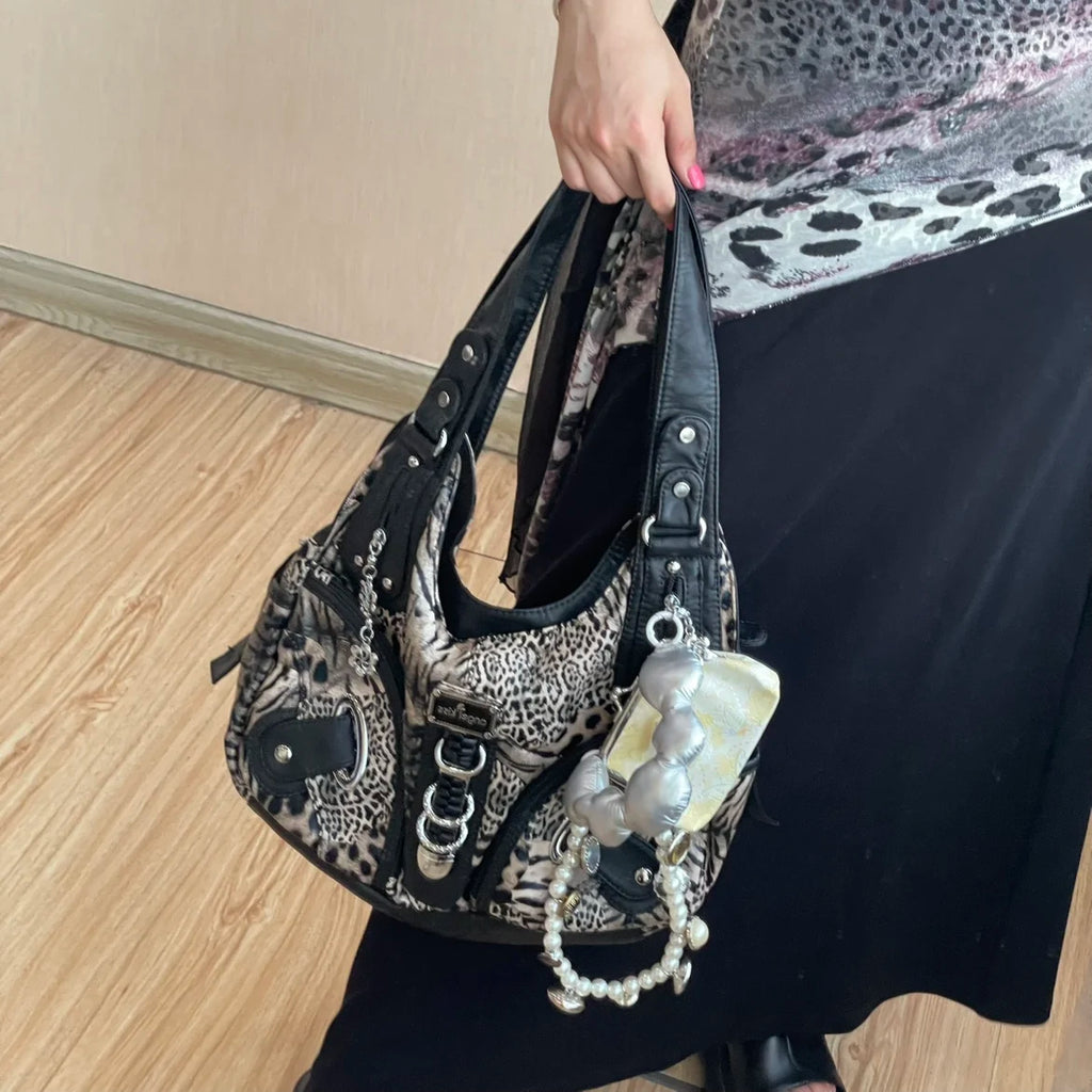 Angel Kiss Vintage Y2K Millennium Trendy Leopard Tie Dye Tote Bag Crossbody Bag Briti Sle Youth Daily Use Waterproof