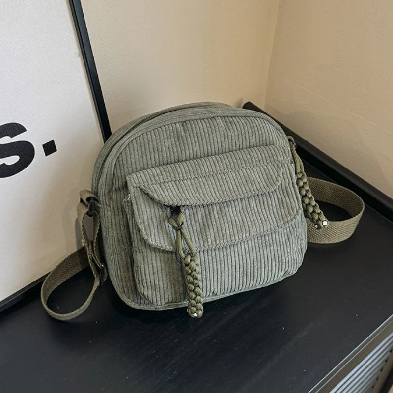 Corduroy Daily Handbag Fashionable Versatile Shoulder Bag for Women Multi-Compartment Zipper Closure Commute Women's Tote Bag