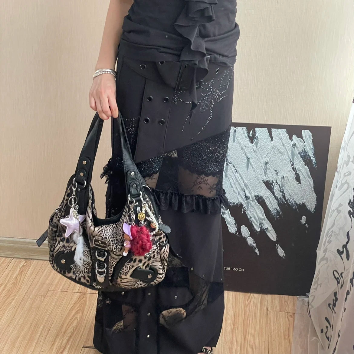 Angel Kiss Vintage Y2K Millennium Trendy Leopard Tie Dye Tote Bag Crossbody Bag Briti Sle Youth Daily Use Waterproof