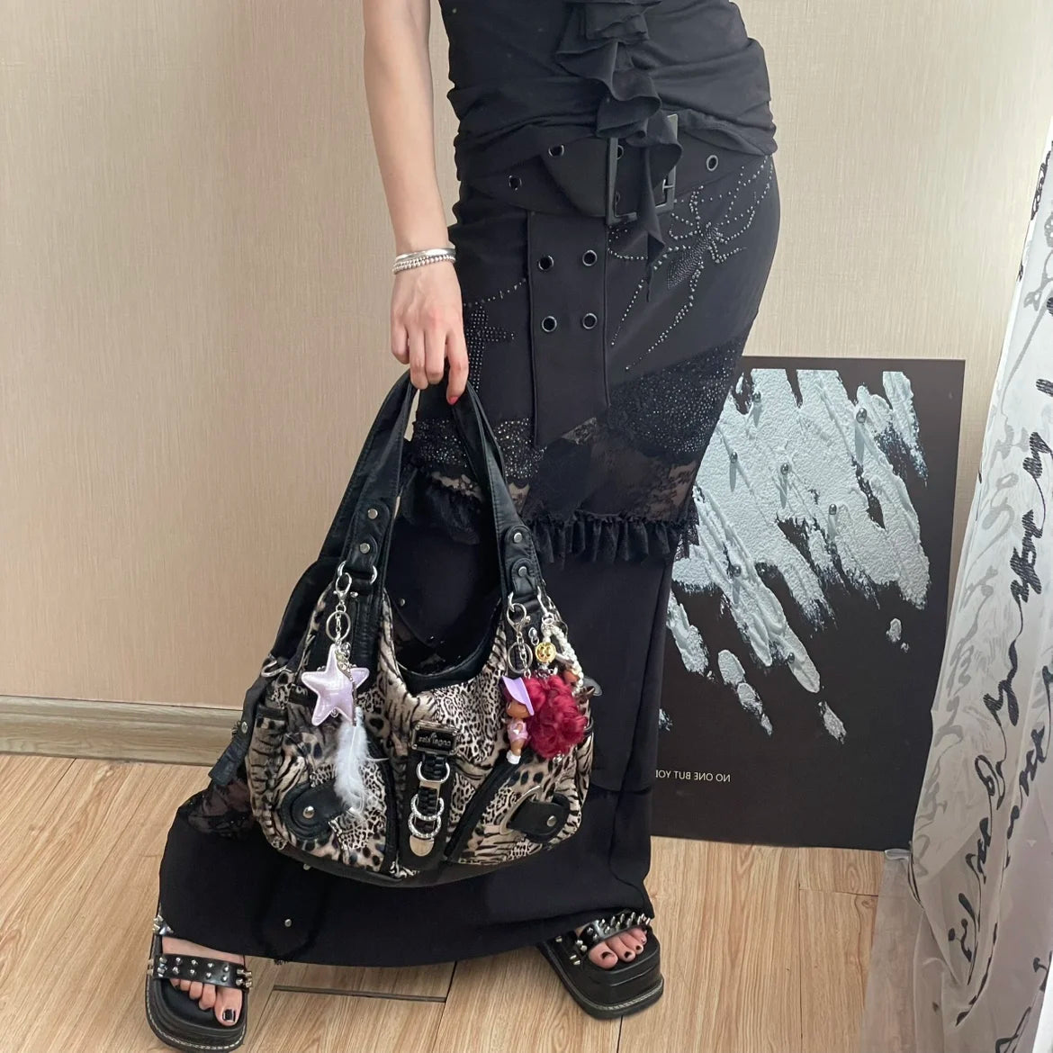 Angel Kiss Vintage Y2K Millennium Trendy Leopard Tie Dye Tote Bag Crossbody Bag Briti Sle Youth Daily Use Waterproof
