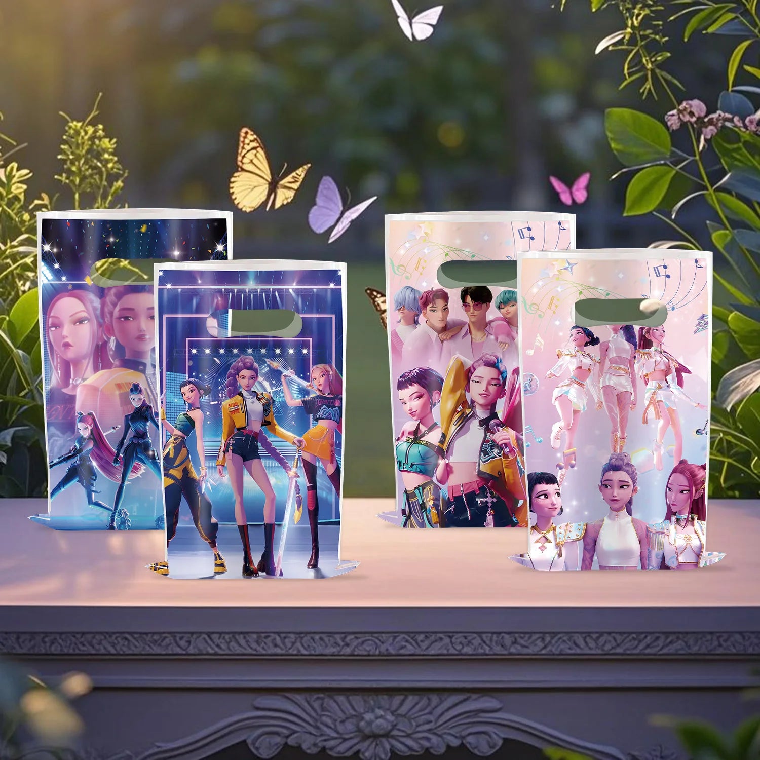 10/50Pcs Demon Hunters Birthday Party Gift Bags Kpop Anime Theme Surprise Candy Bag Handle Gift Loot Bag for Girls Party Favors