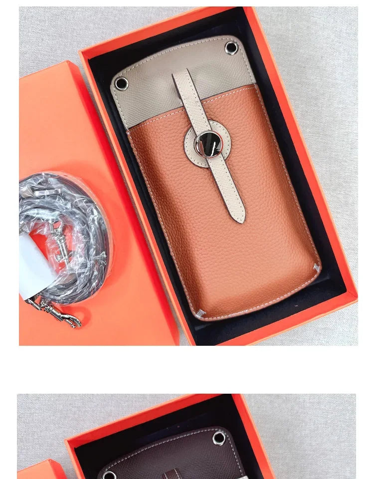 2023 New High-End Genuine Leather Drawstring Mini Crossbody Bag Fashionable Color Blocking Vertical Single Shoulder Bag Trendy